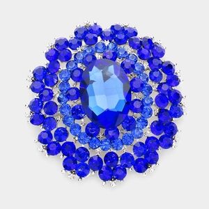 Blue Oval Brooch Crystal Pin Stone Circle Style Rhinestones Bling Accessory